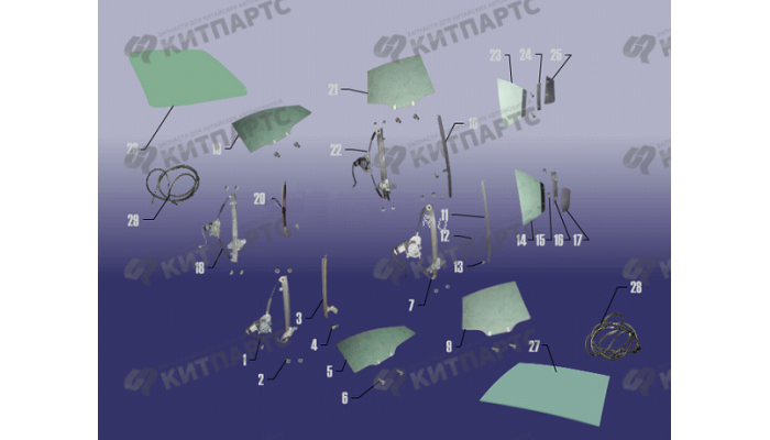 Стекла и стеклоподъемники дверей Chery Fora (A21)
